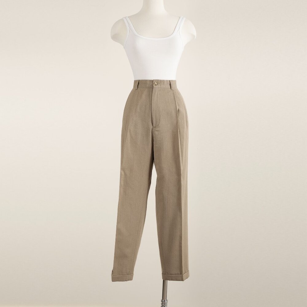 Vintage 90s LL Bean Women's High Waisted Worsted Wool Pleated Pants Tan 12 x 28L